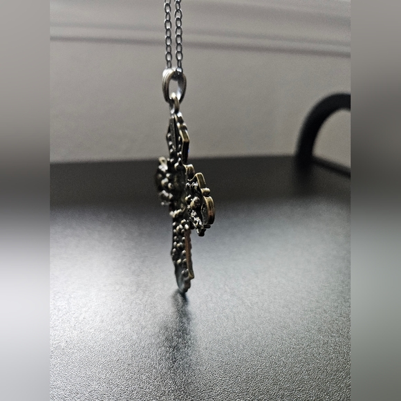 Colorful Rhinestone Cross Necklace - Picture 2 of 9